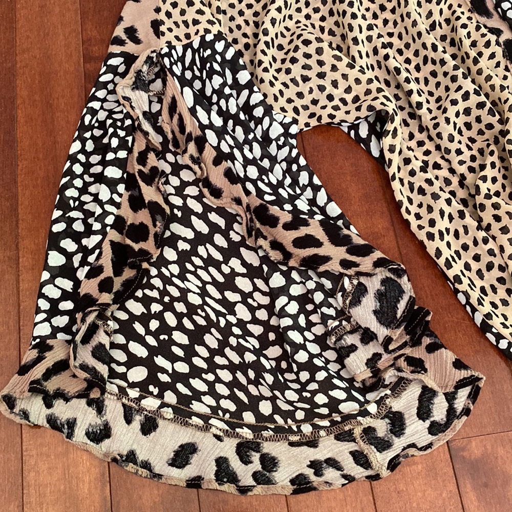 Umgee Animal Patchwork Print Open Bell Ruffle Tri… - image 6